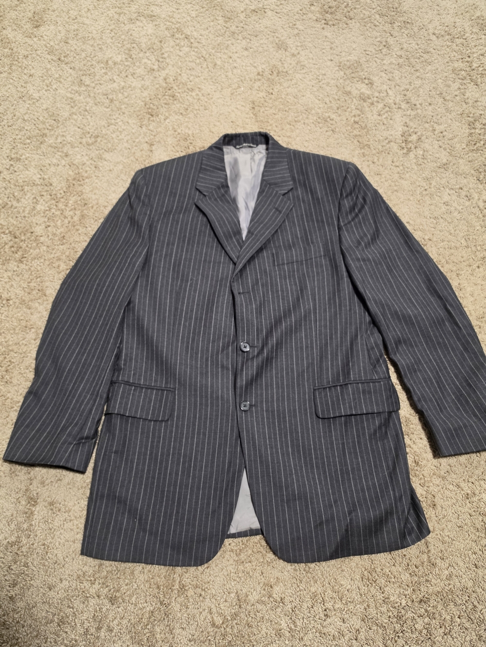 Men's Stonehouse Pinstripe Wool Suit Jacket Blazer (Charcoal Grey, Size 42R )
